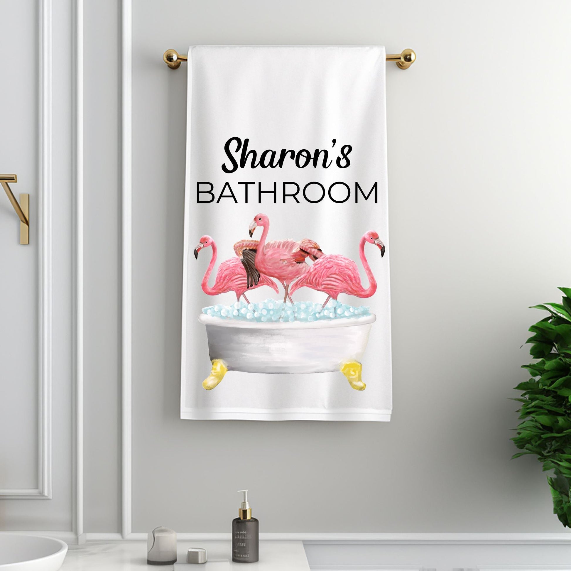 Flamingos in Bathtub Bathroom Towel - MerikaArt