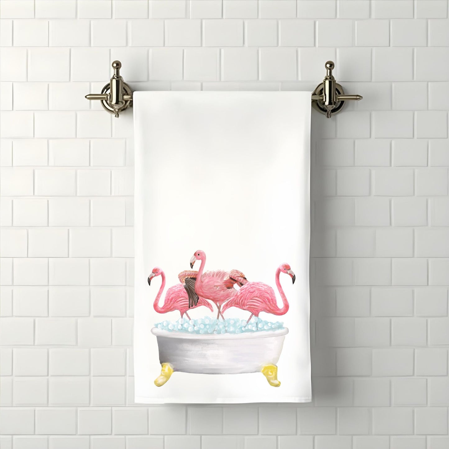 Flamingos in Bathtub Bathroom Towel - MerikaArt