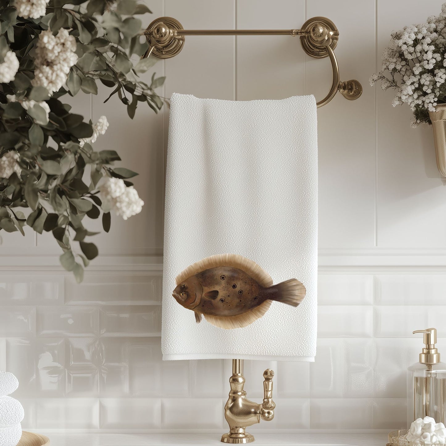 Flounder Fish Bathroom Towel - MerikaArt