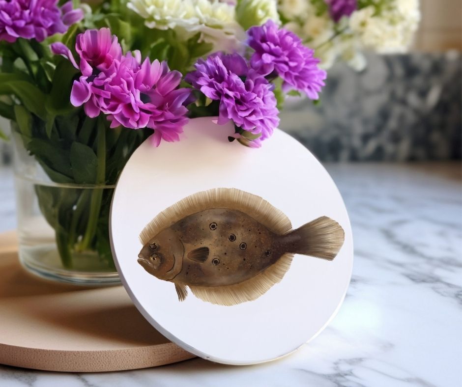 Flounder Fish Ceramic Coaster - MerikaArt