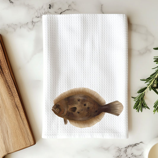 Flounder Fish Kitchen Towel - MerikaArt