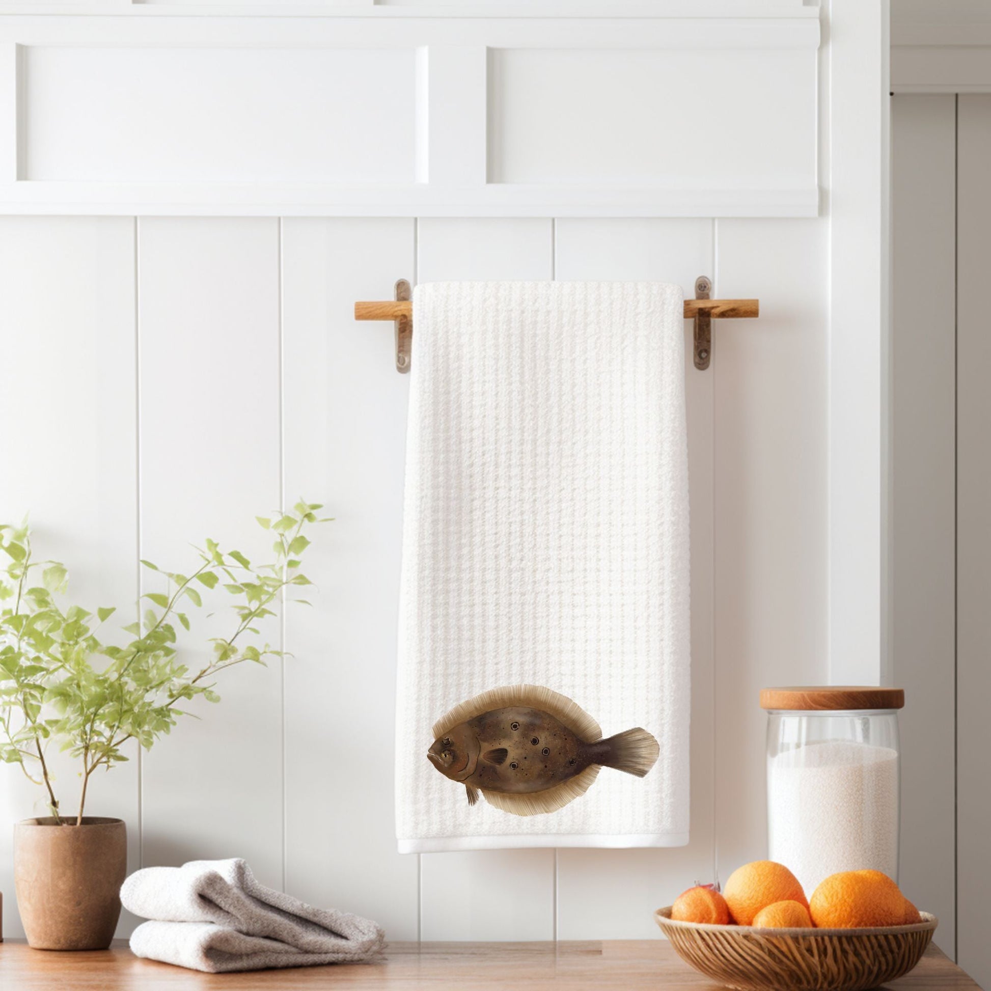 Flounder Fish Kitchen Towel - MerikaArt