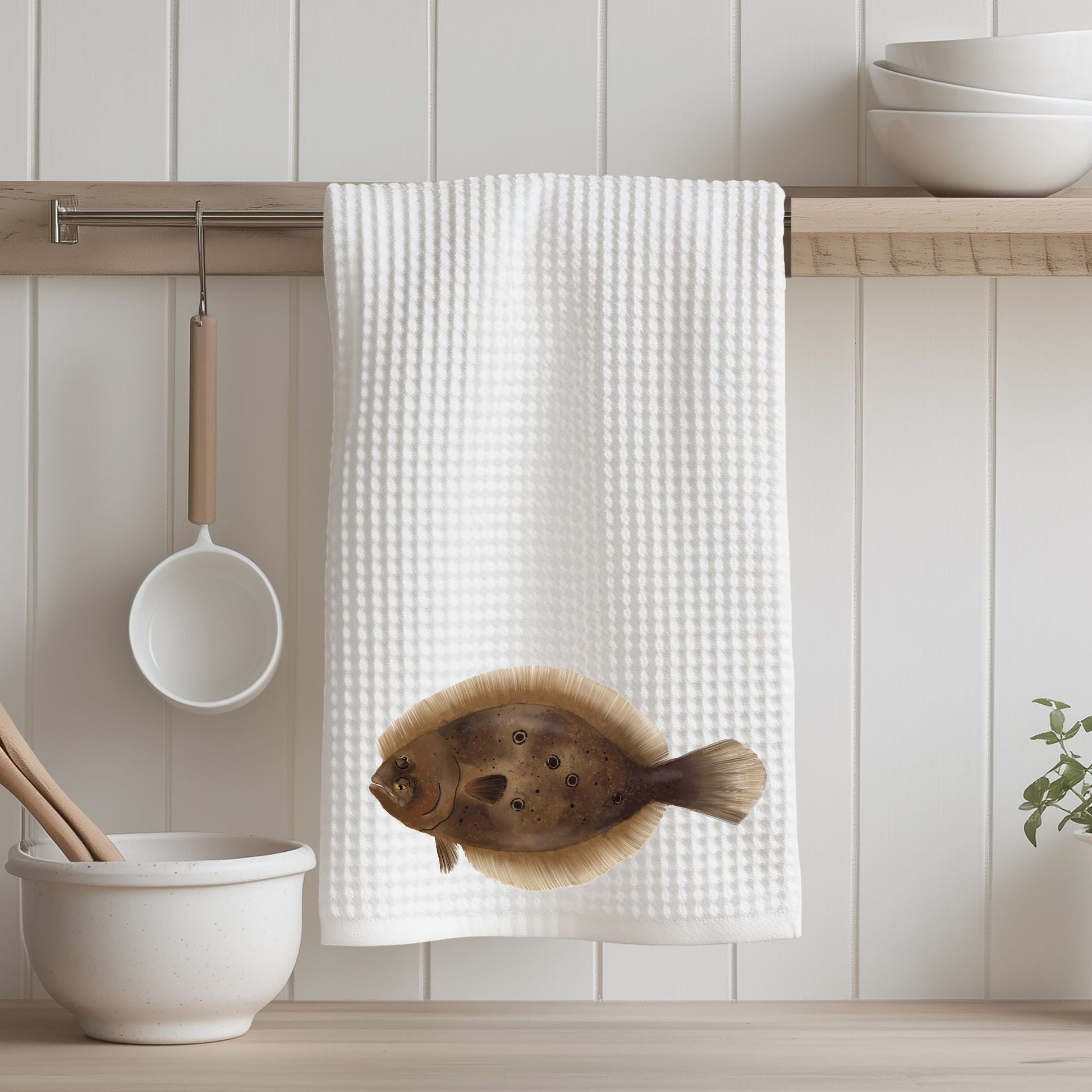 Flounder Fish Kitchen Towel - MerikaArt