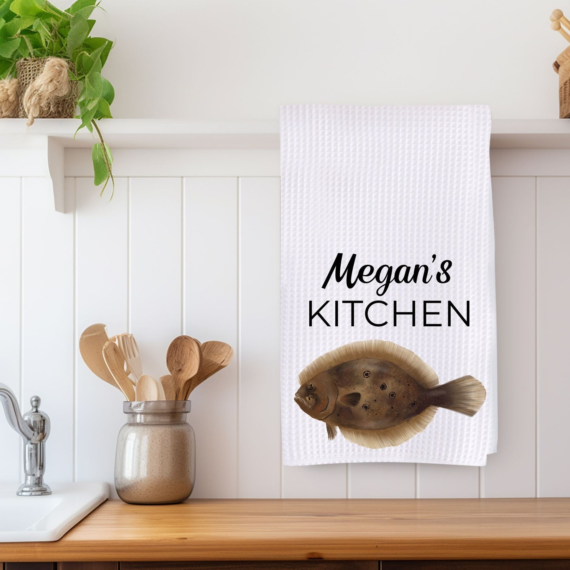 Flounder Fish Kitchen Towel - MerikaArt