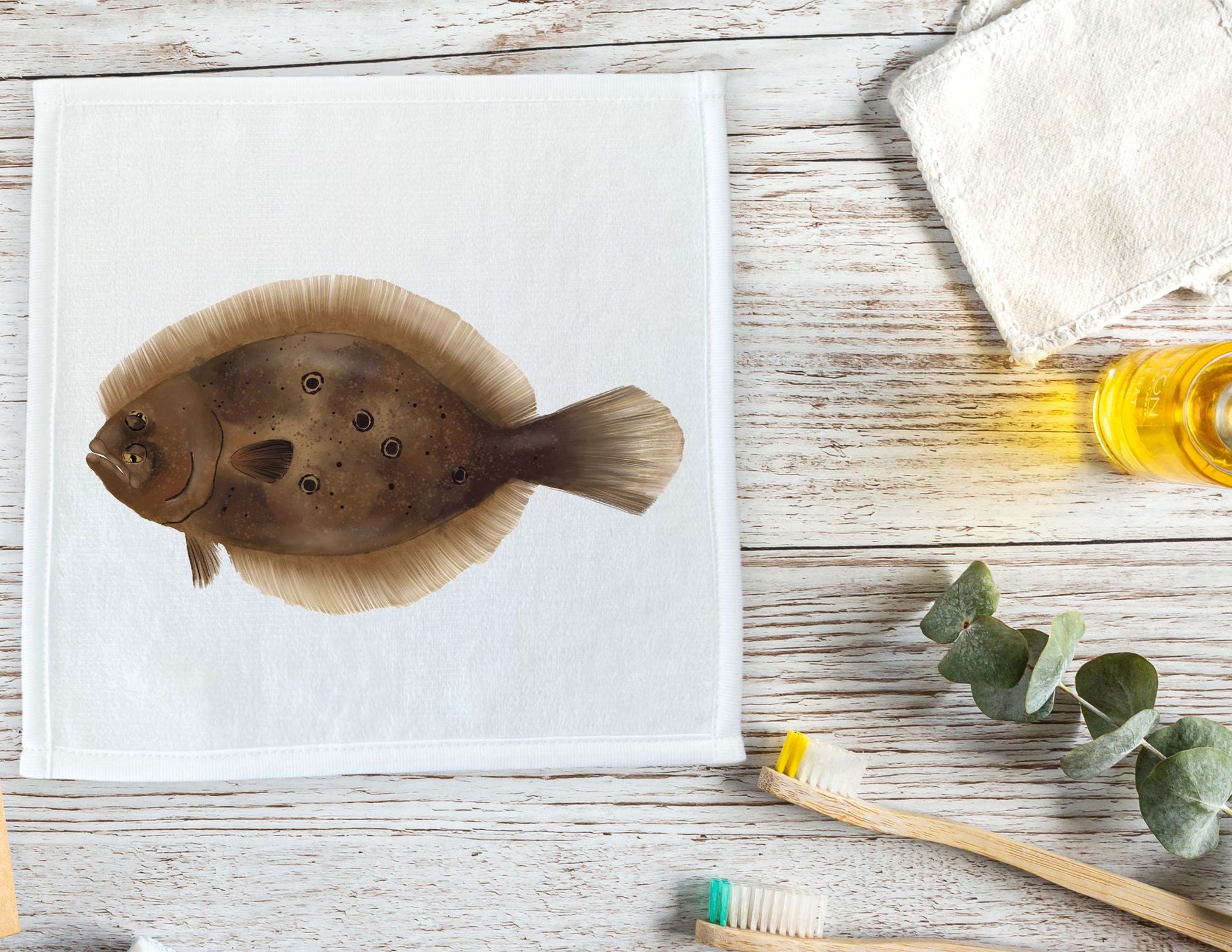 Flounder Fish Washcloth - MerikaArt