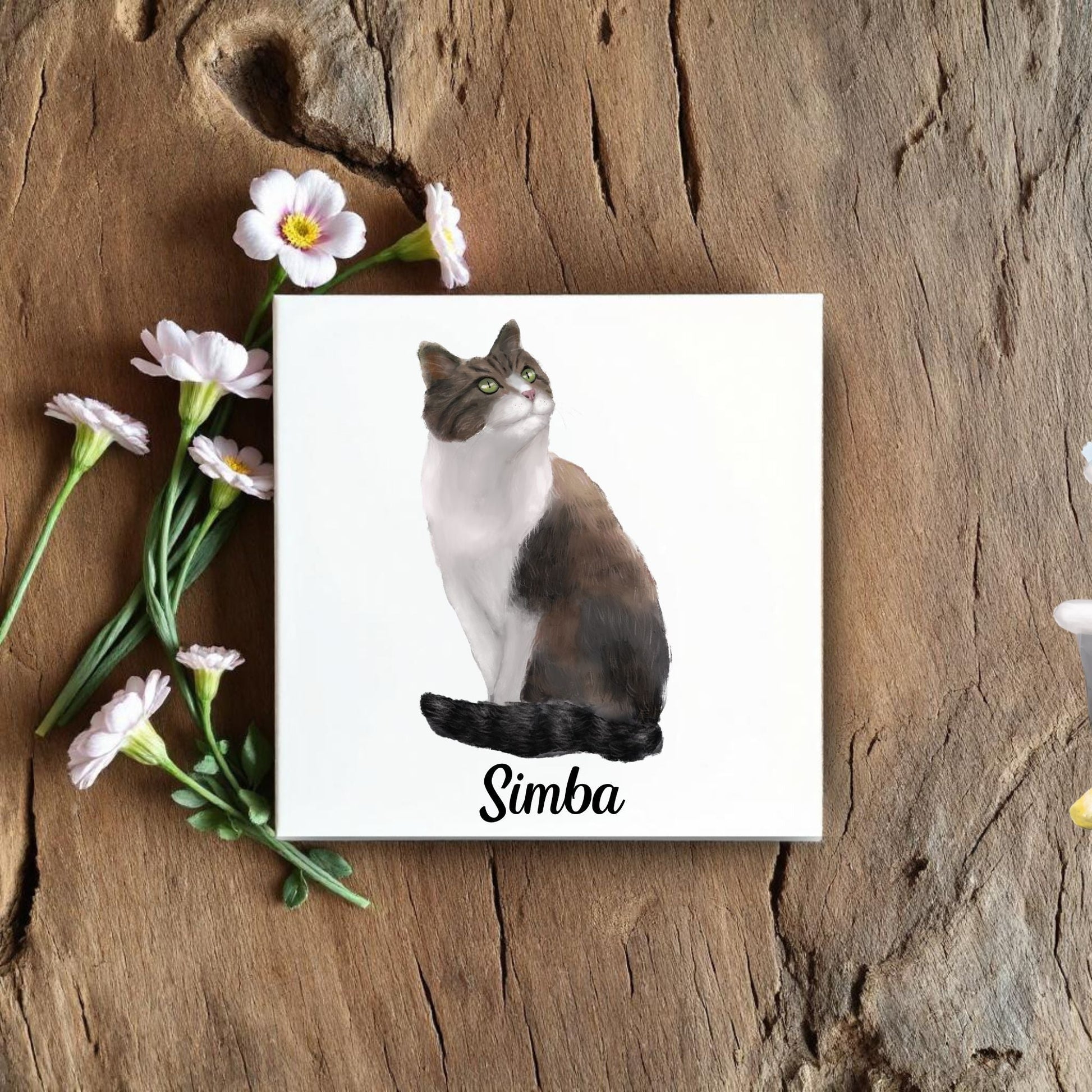 Fluffy Brown and White Cat Ceramic Tile - MerikaArt