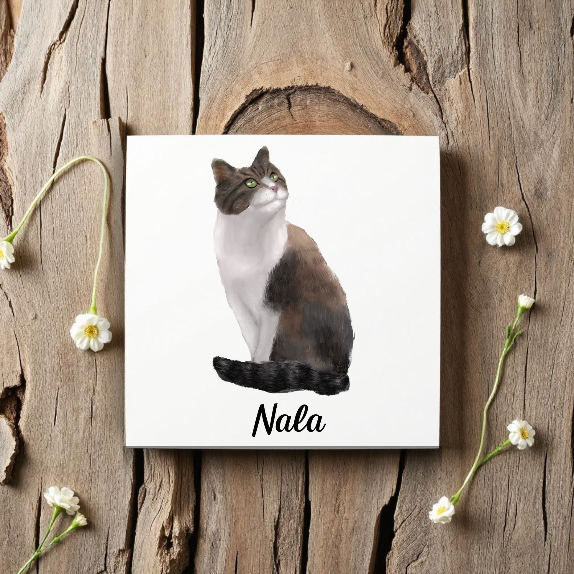 Fluffy Brown and White Cat Ceramic Tile - MerikaArt