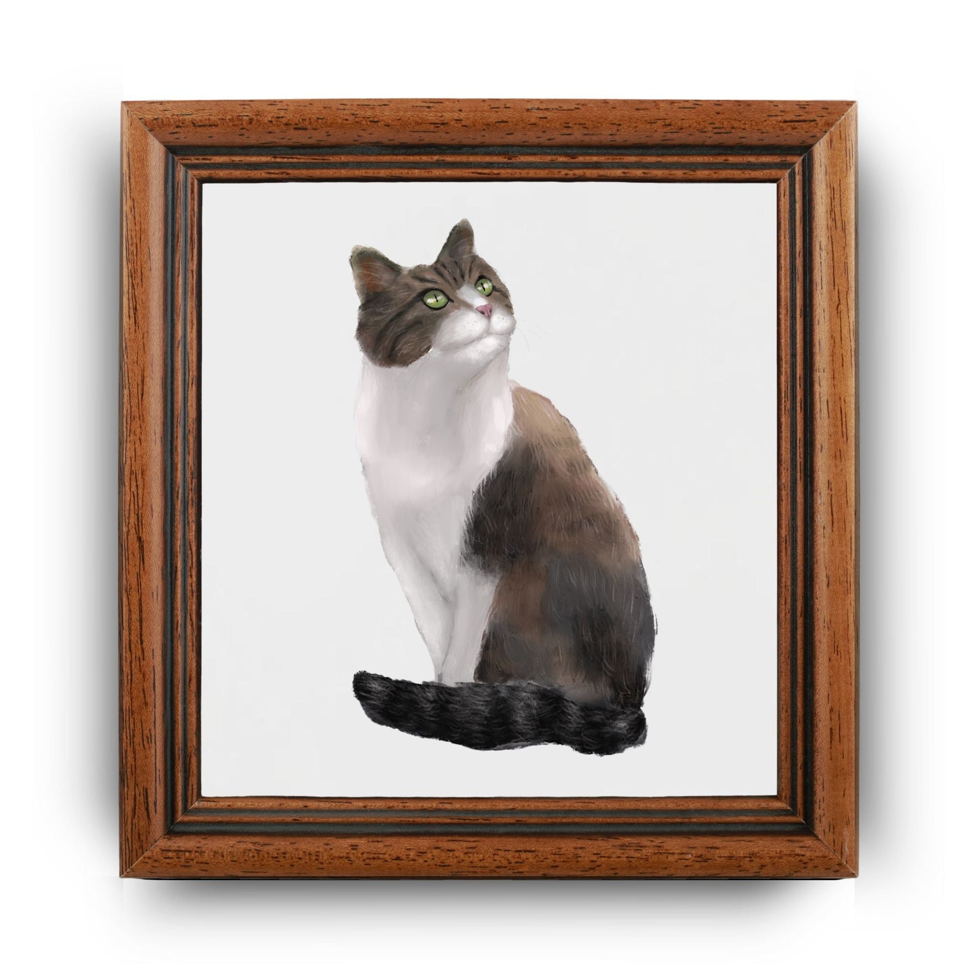 Fluffy Brown and White Cat Ceramic Tile - MerikaArt