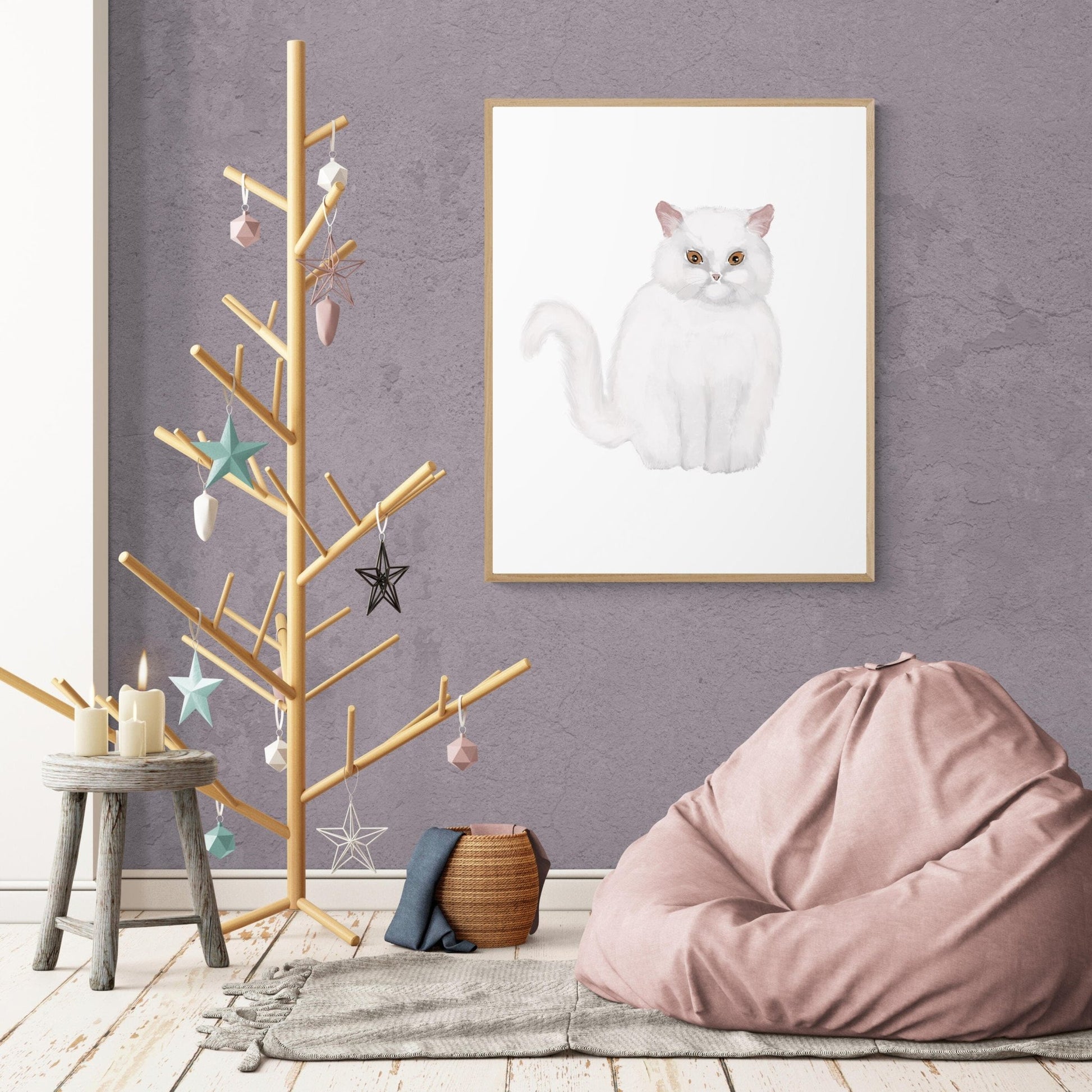 Fluffy White Cat Print - MerikaArt