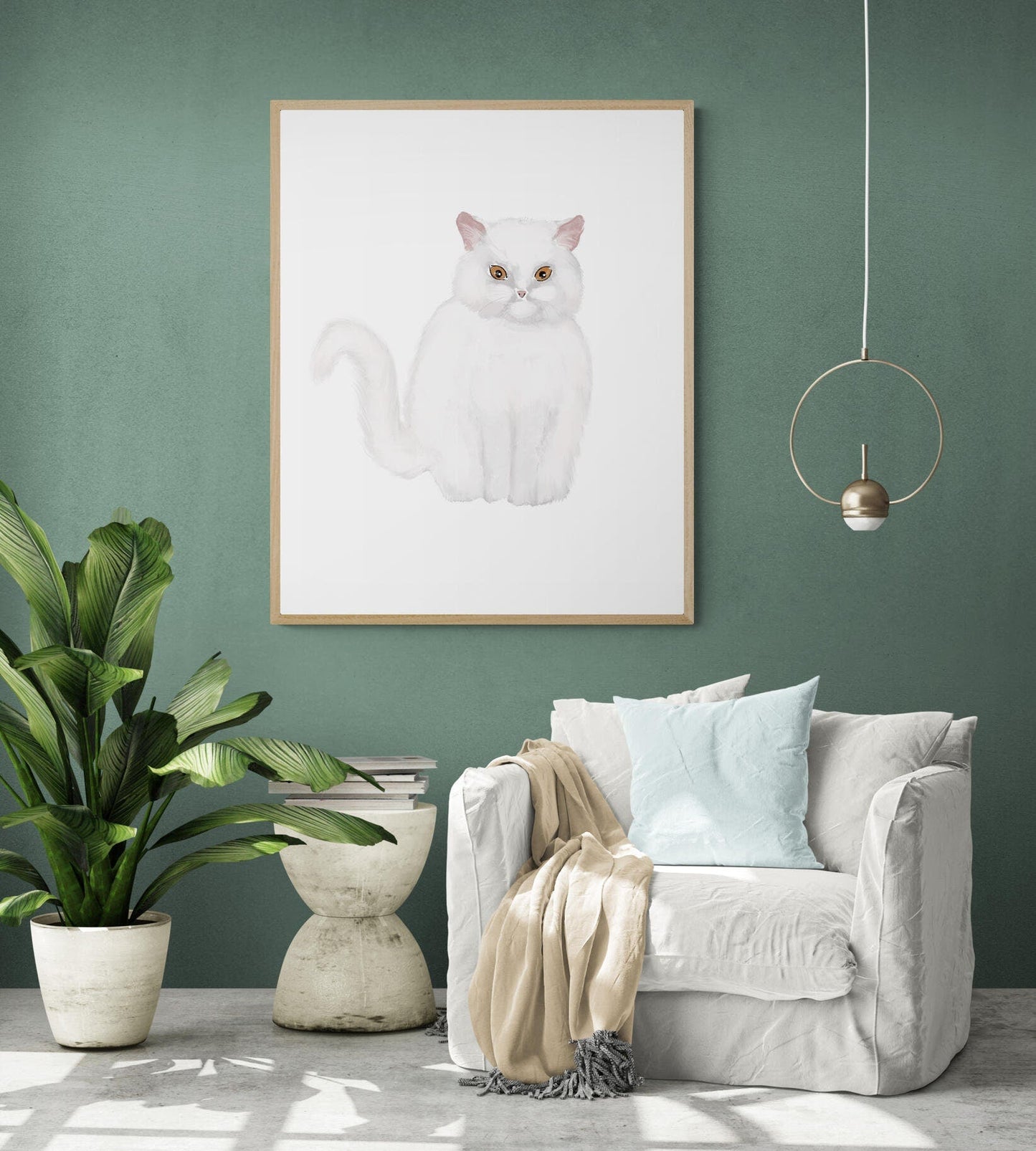 Fluffy White Cat Print - MerikaArt