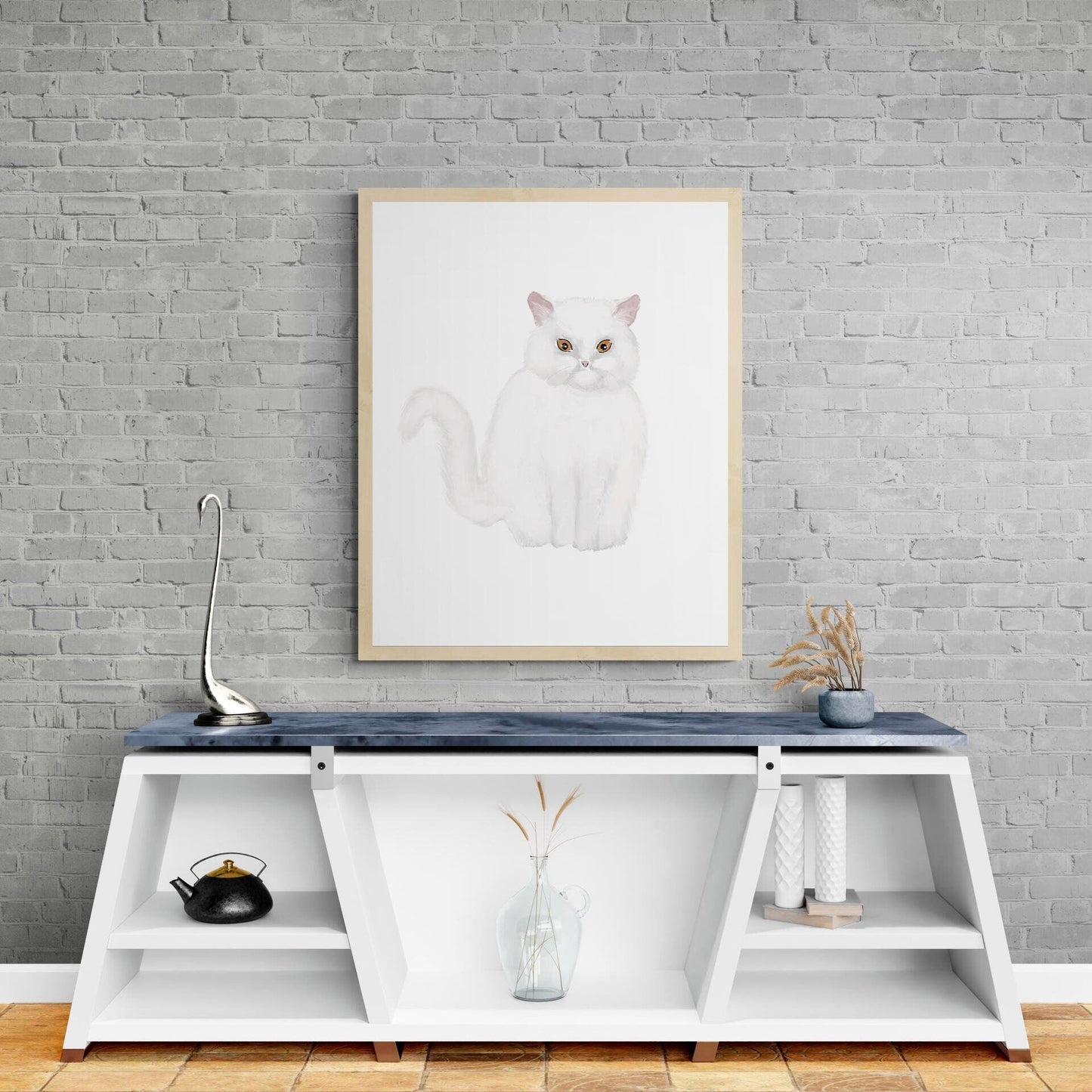 Fluffy White Cat Print - MerikaArt