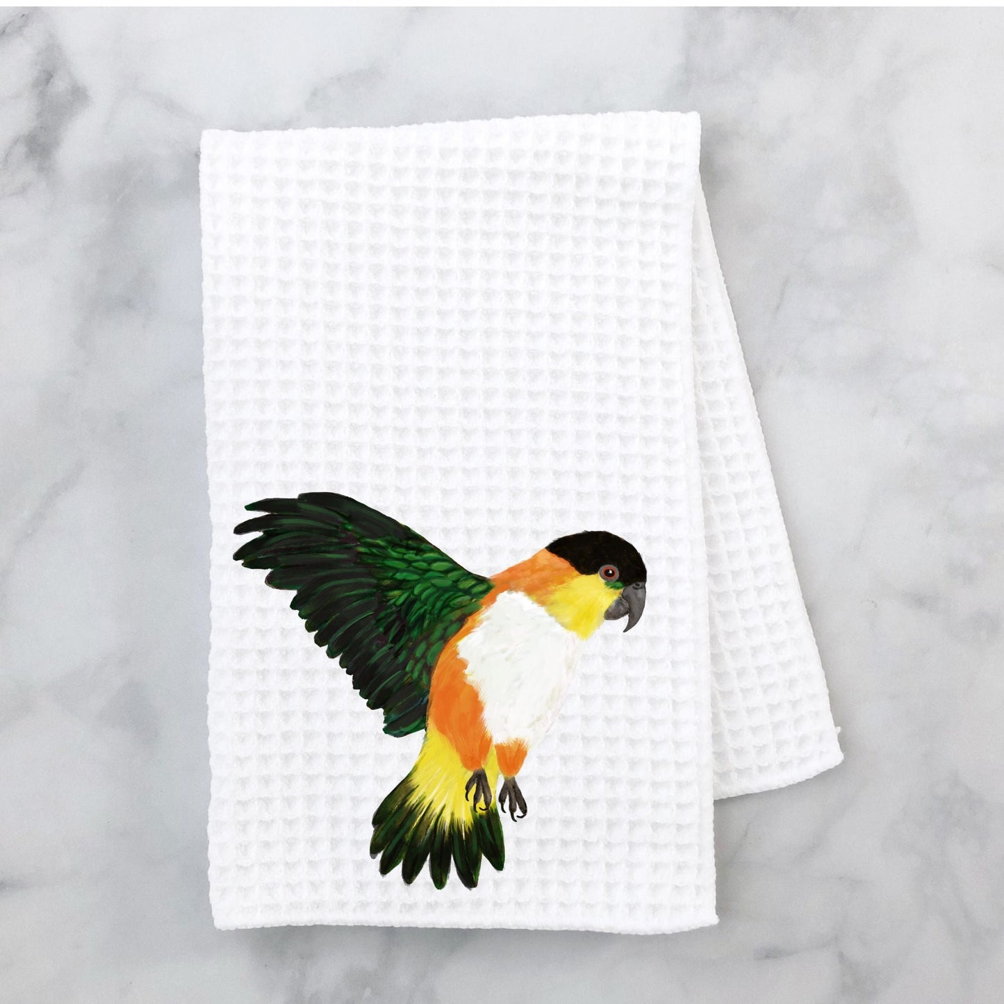 Flying Black - Headed Caique Kitchen Towel - MerikaArt