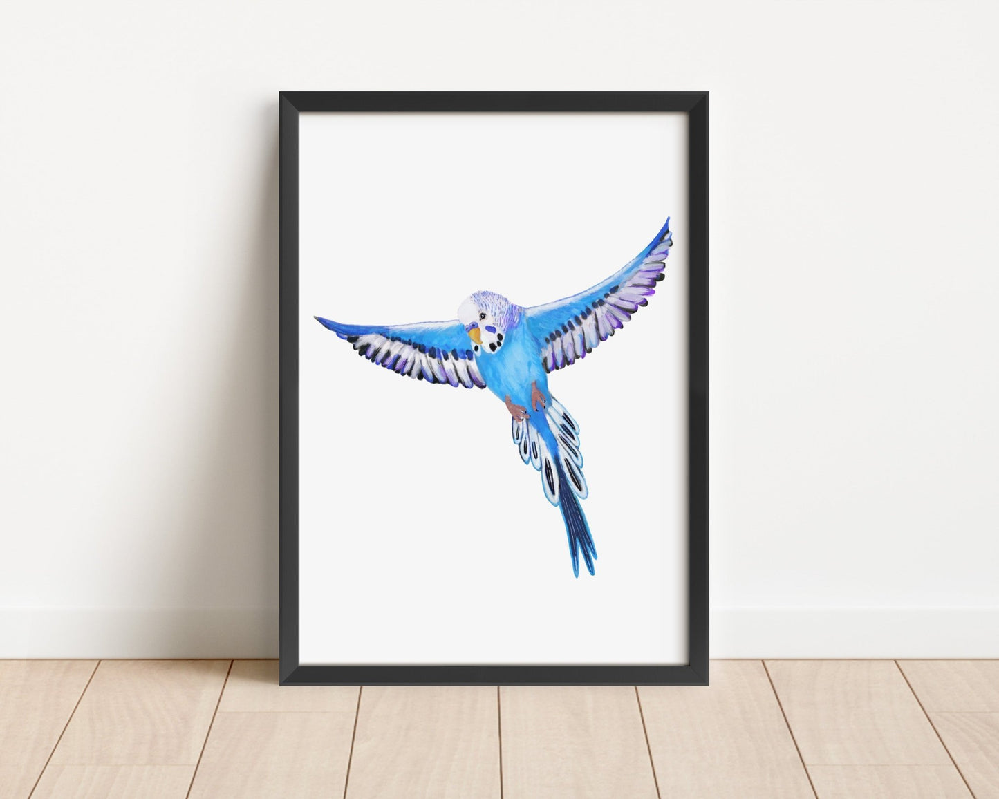 Flying Blue Budgie Art Print – Vibrant Bird Decor for Budgie Lovers - MerikaArt