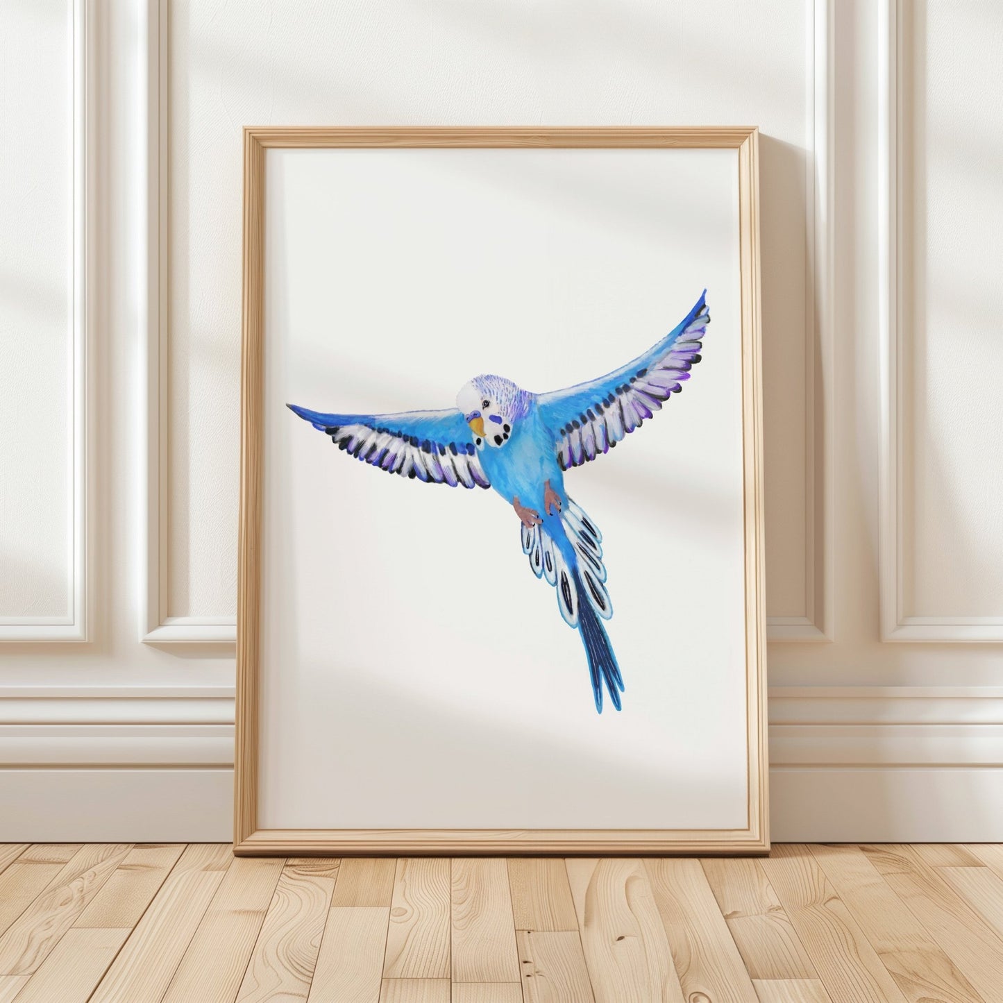 Flying Blue Budgie Art Print – Vibrant Bird Decor for Budgie Lovers - MerikaArt