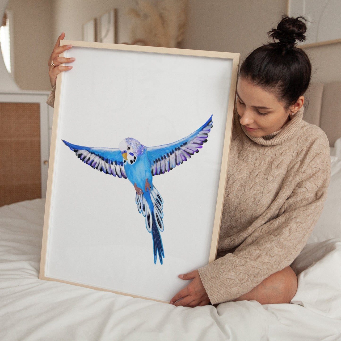 Flying Blue Budgie Art Print – Vibrant Bird Decor for Budgie Lovers - MerikaArt