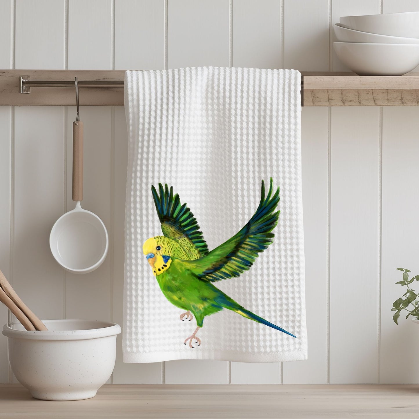 Flying Budgerigar Kitchen Towel - MerikaArt