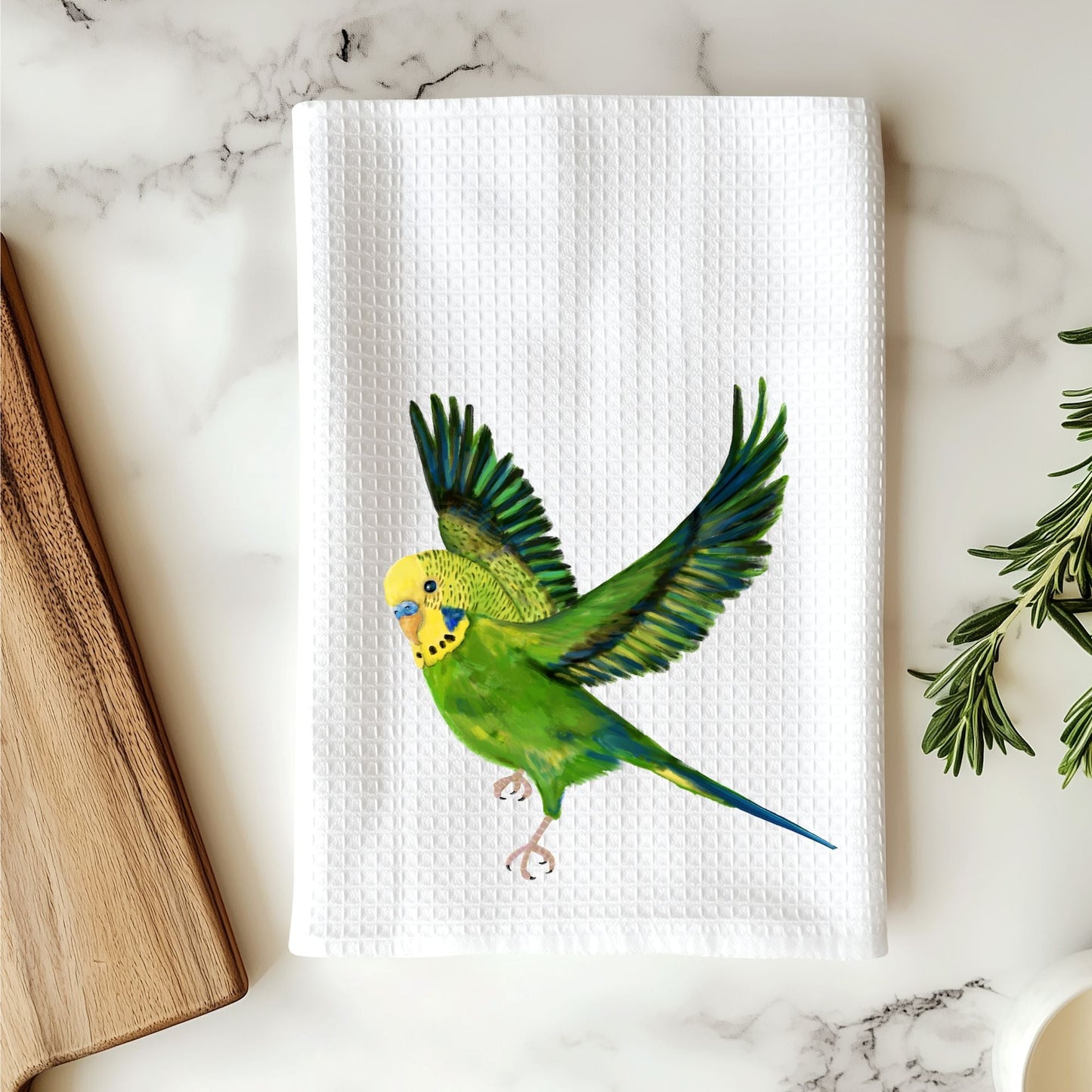 Flying Budgerigar Kitchen Towel - MerikaArt