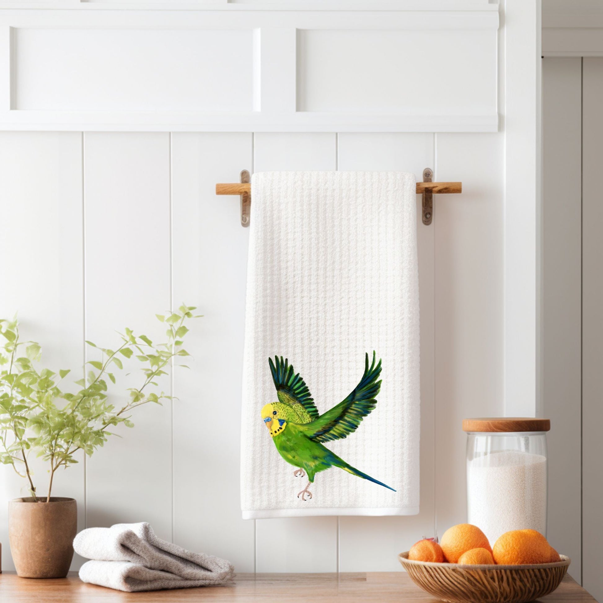 Flying Budgerigar Kitchen Towel - MerikaArt