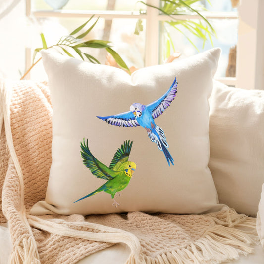 Flying Budgerigars Pillow - MerikaArt