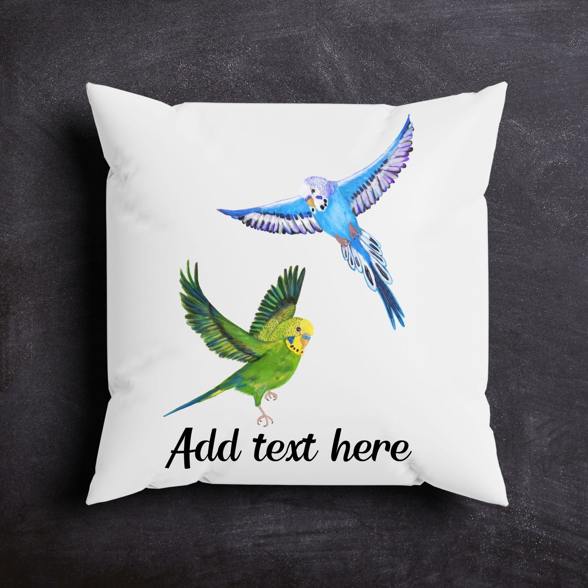 Flying Budgerigars Pillow - MerikaArt