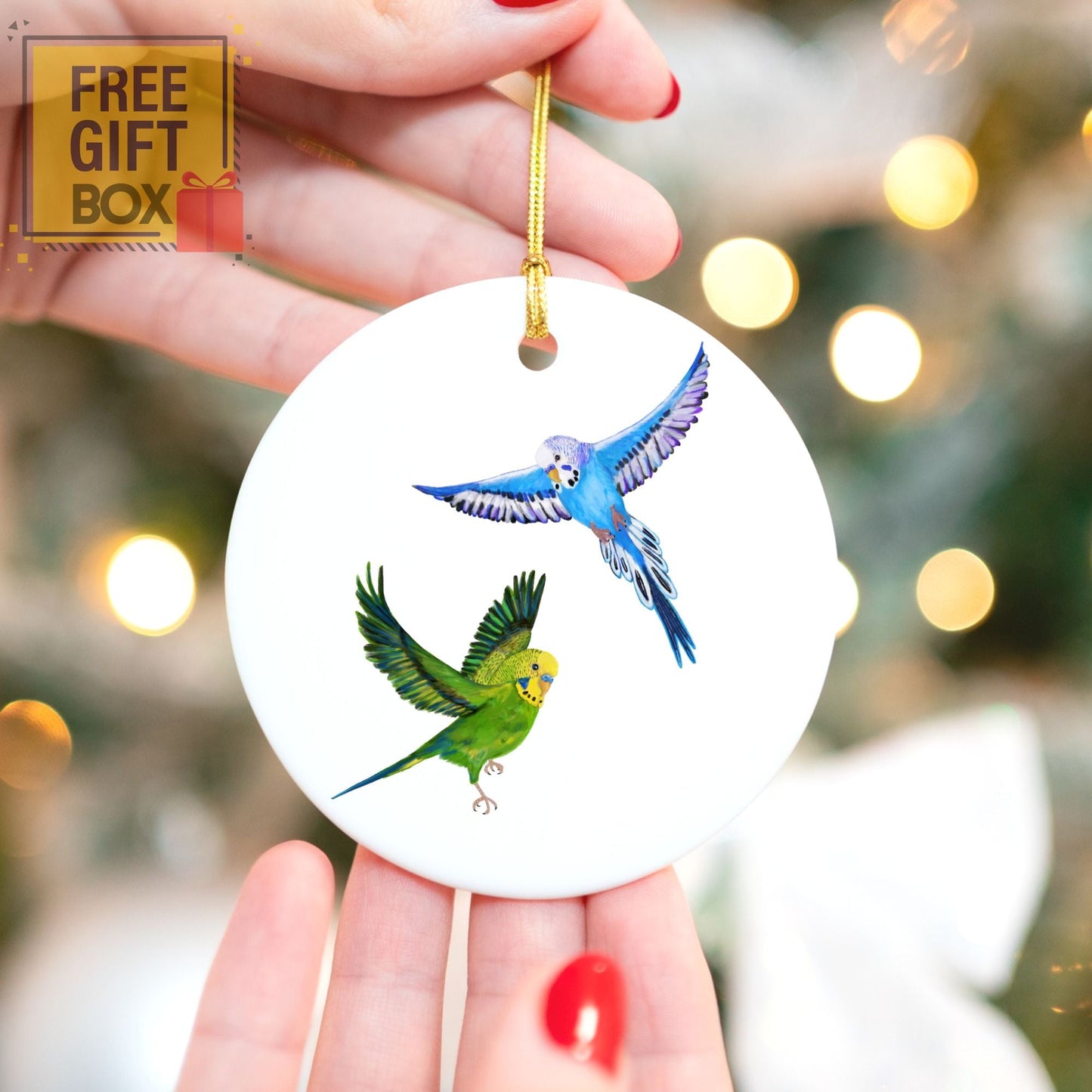 Flying Budgies Ceramic Ornament - MerikaArt