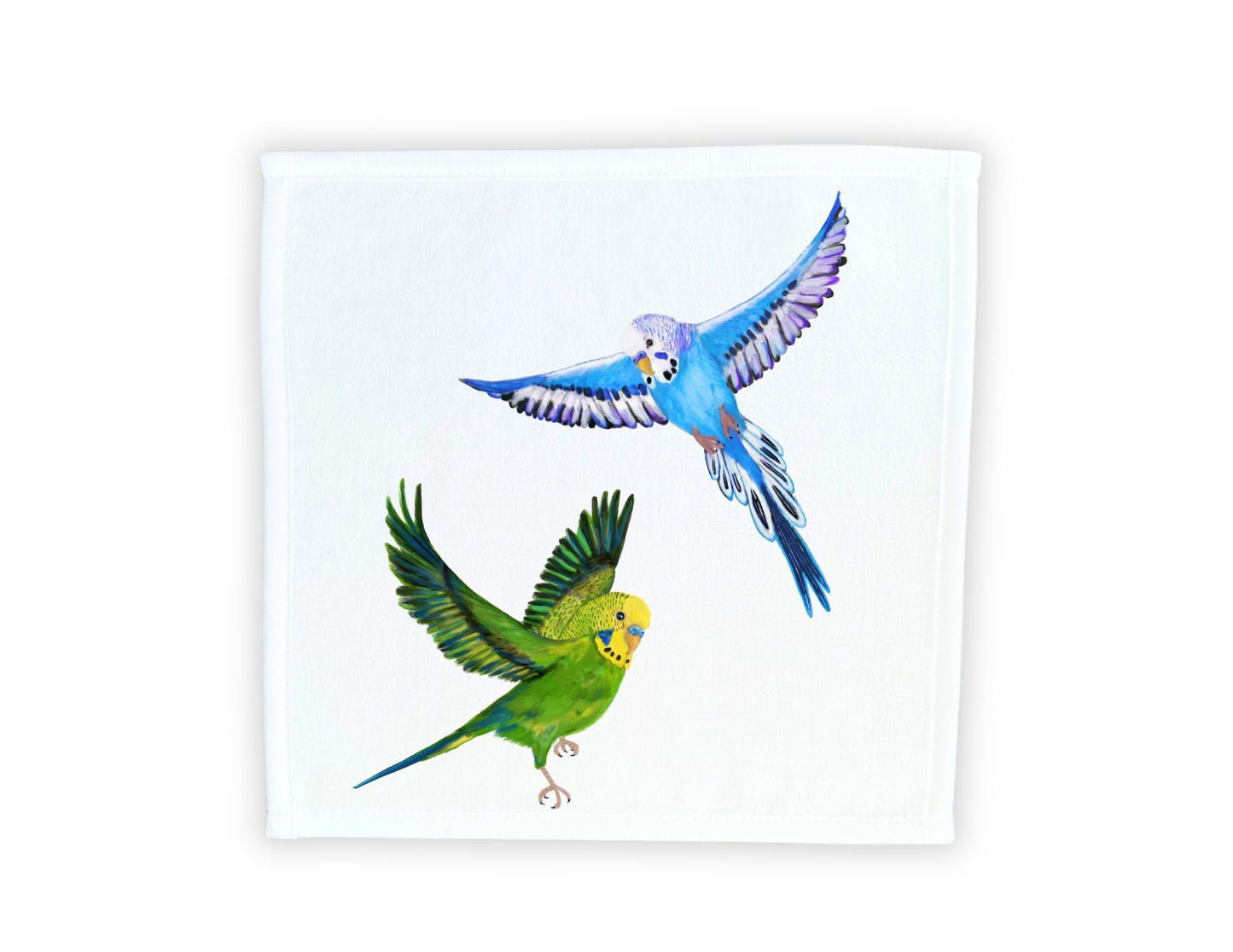 Flying Budgies Washcloth - MerikaArt