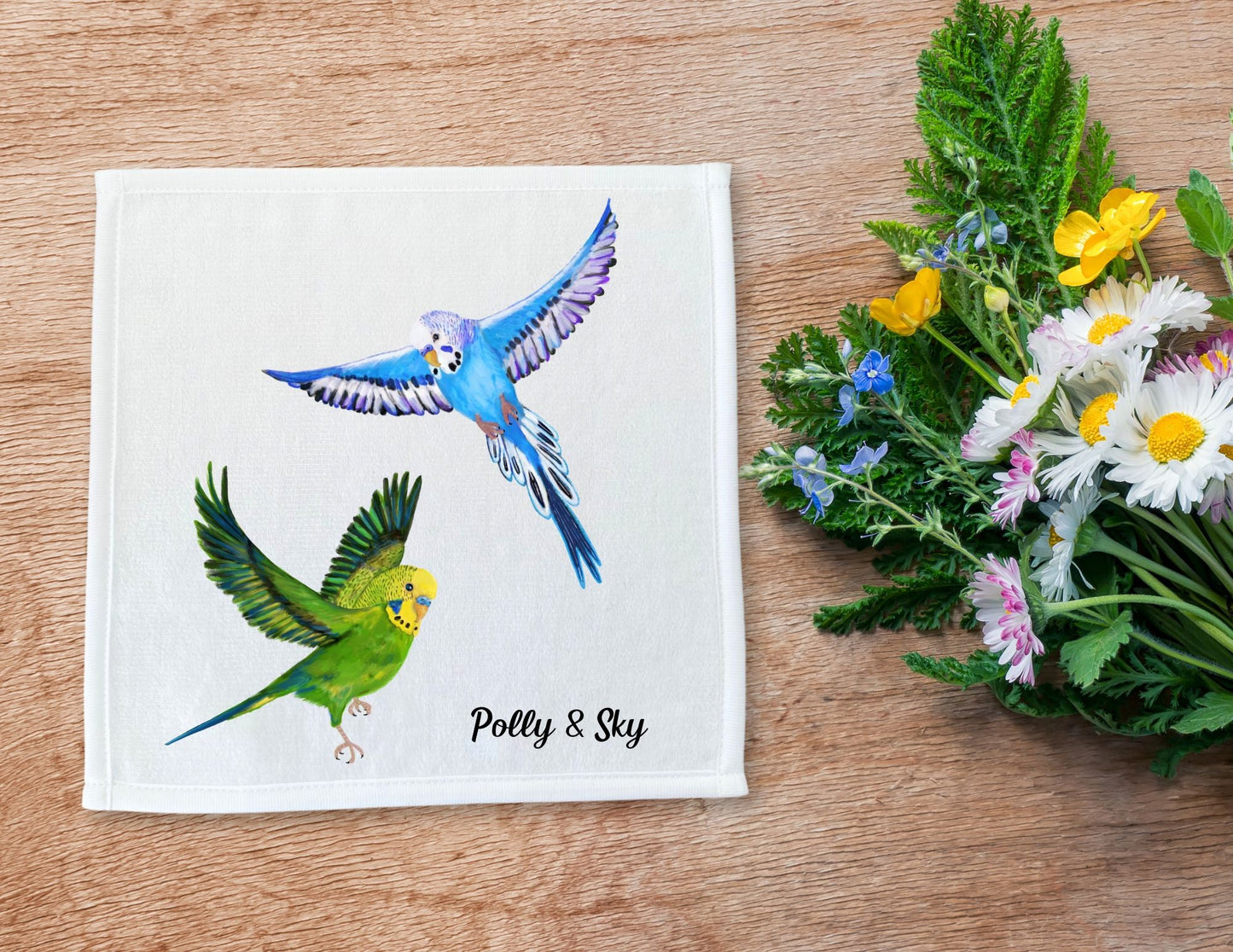 Flying Budgies Washcloth - MerikaArt