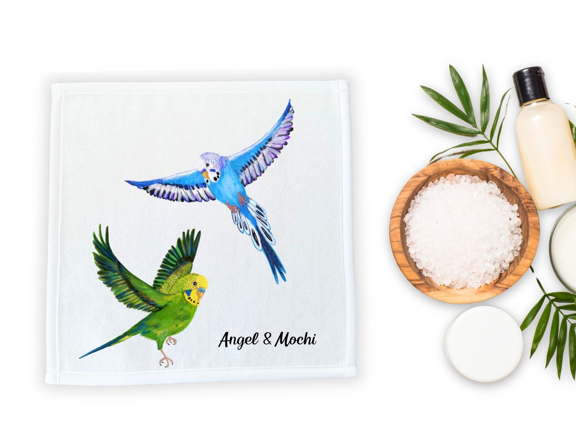 Flying Budgies Washcloth - MerikaArt