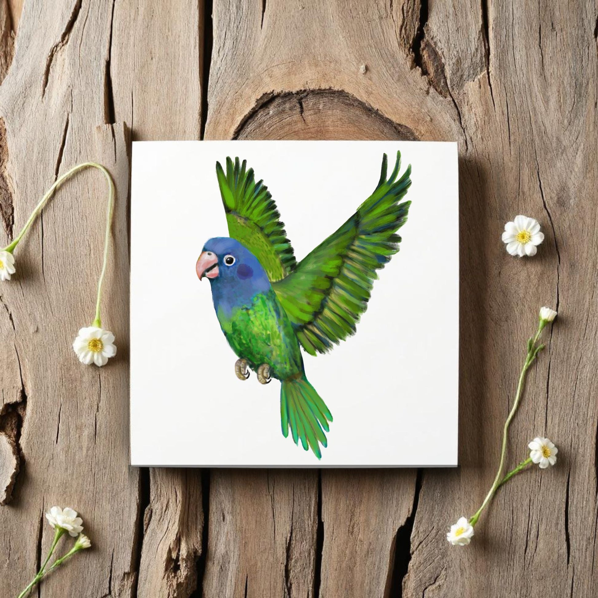 Flying Green Parrot Ceramic Tile - MerikaArt