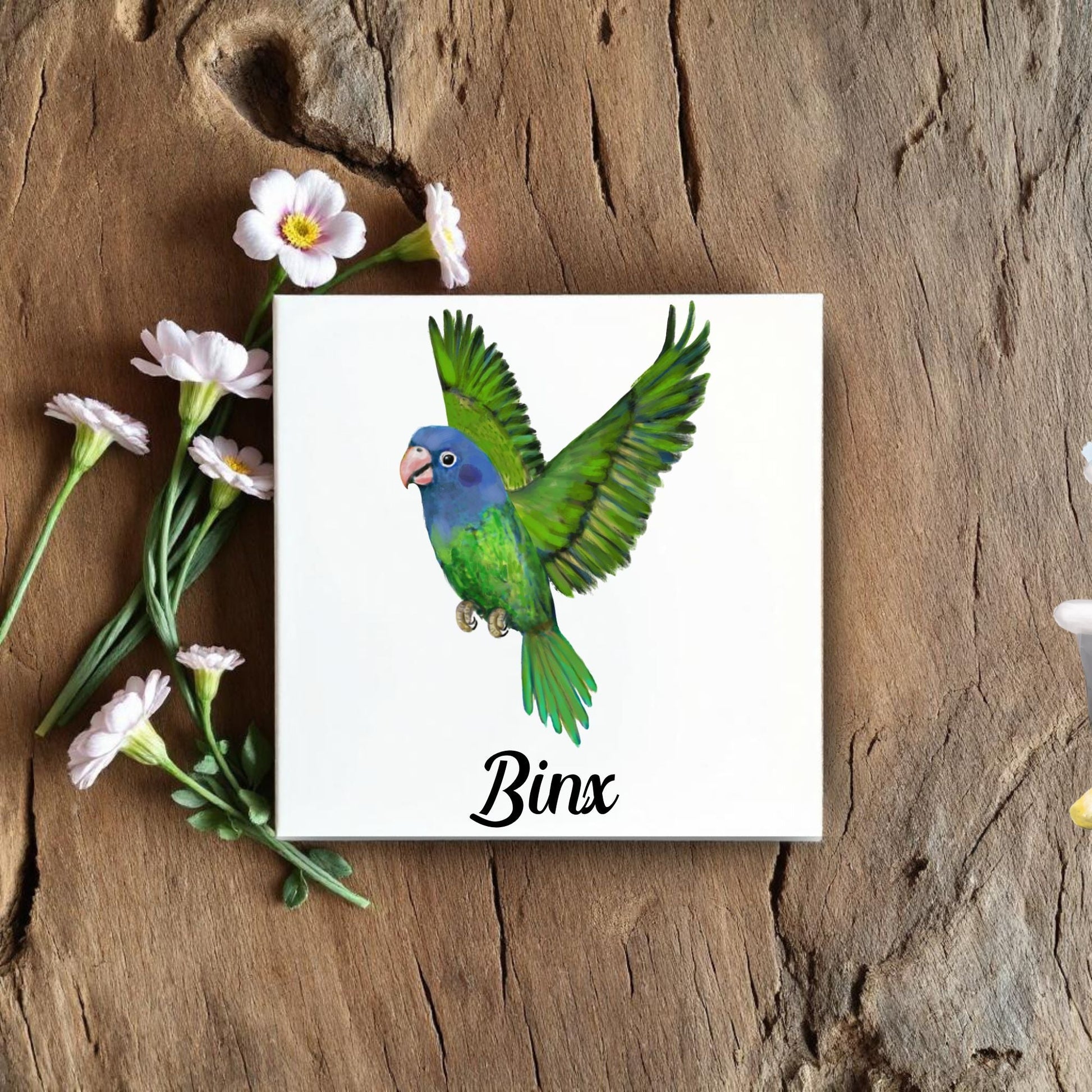 Flying Green Parrot Ceramic Tile - MerikaArt