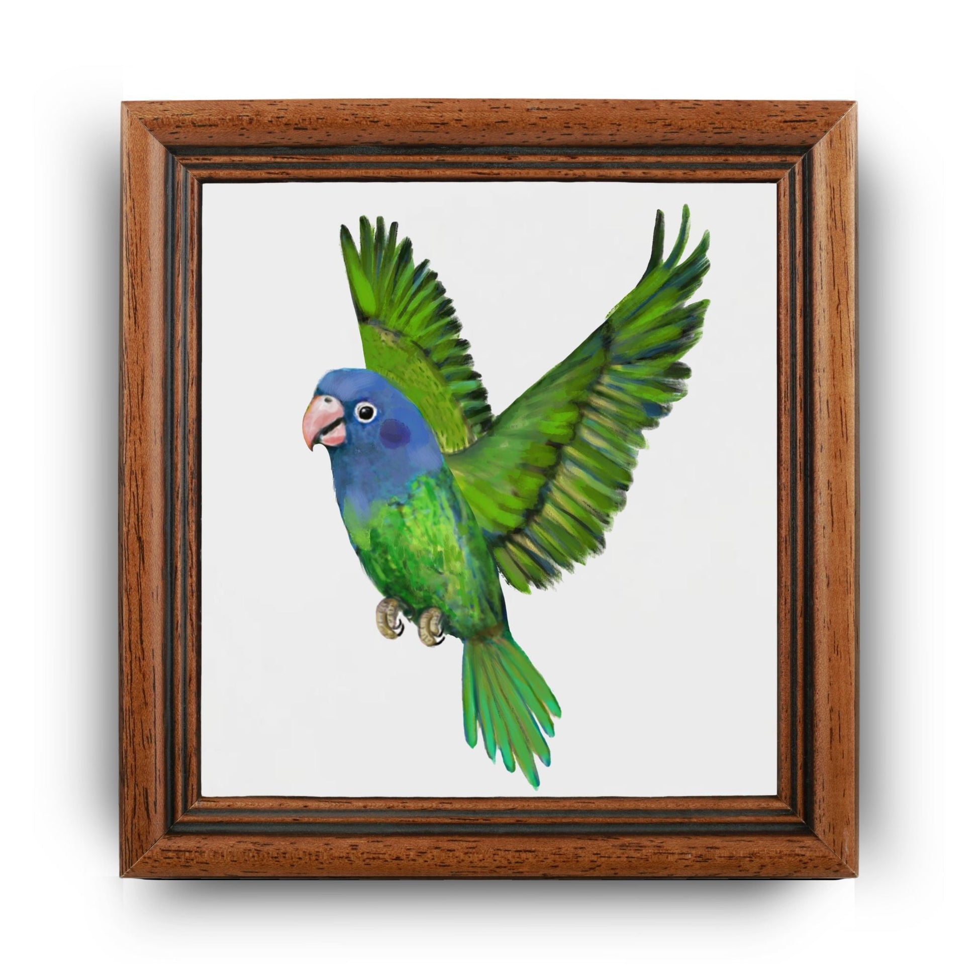 Flying Green Parrot Ceramic Tile - MerikaArt