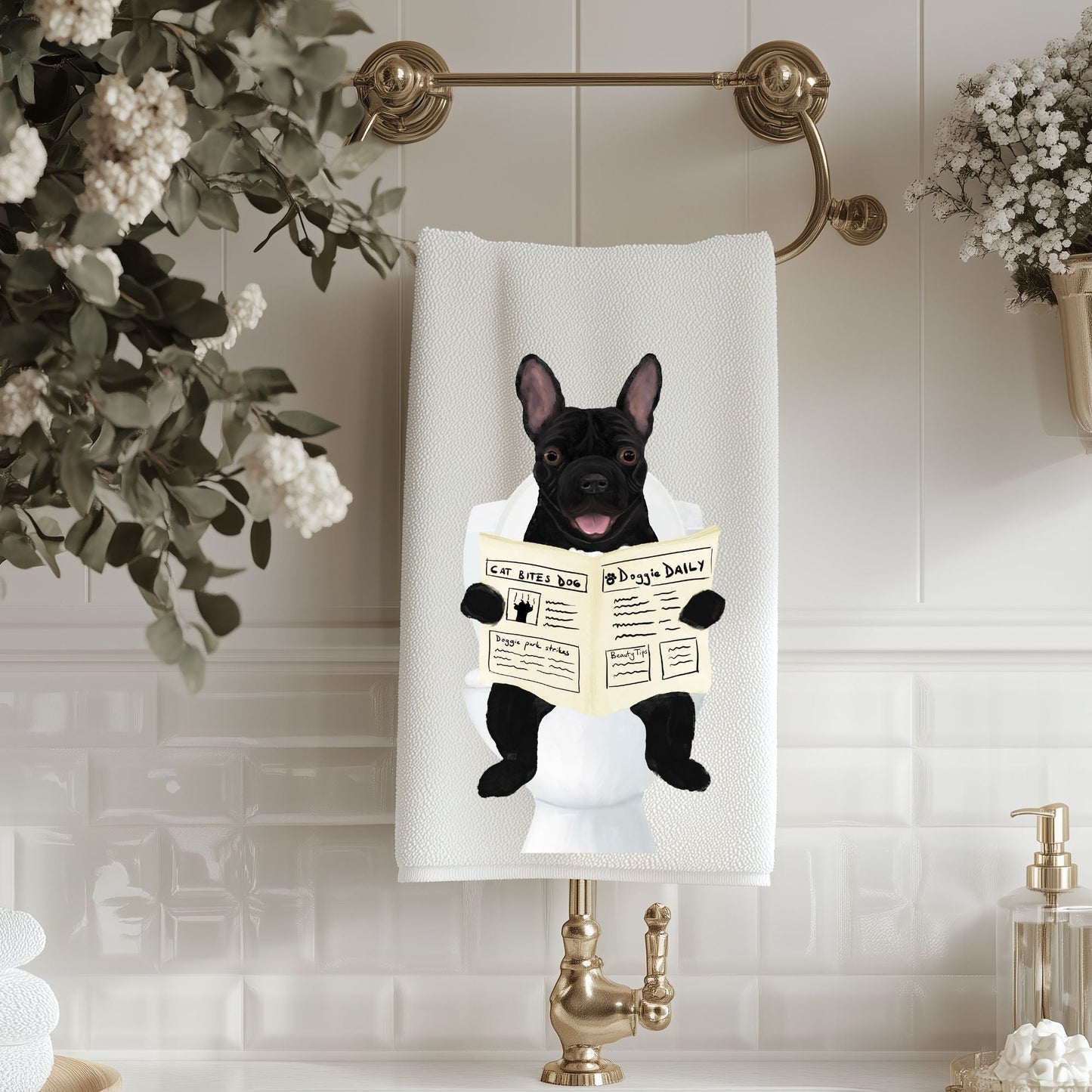 French Bulldog Bathroom Towel - MerikaArt