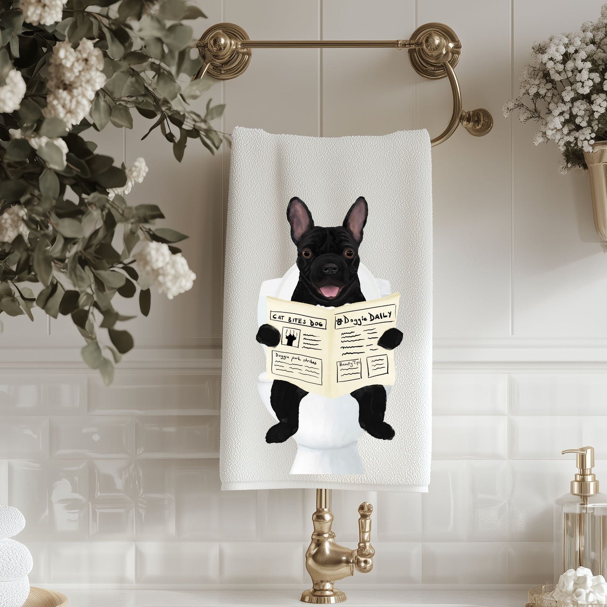 French Bulldog Bathroom Towel - MerikaArt