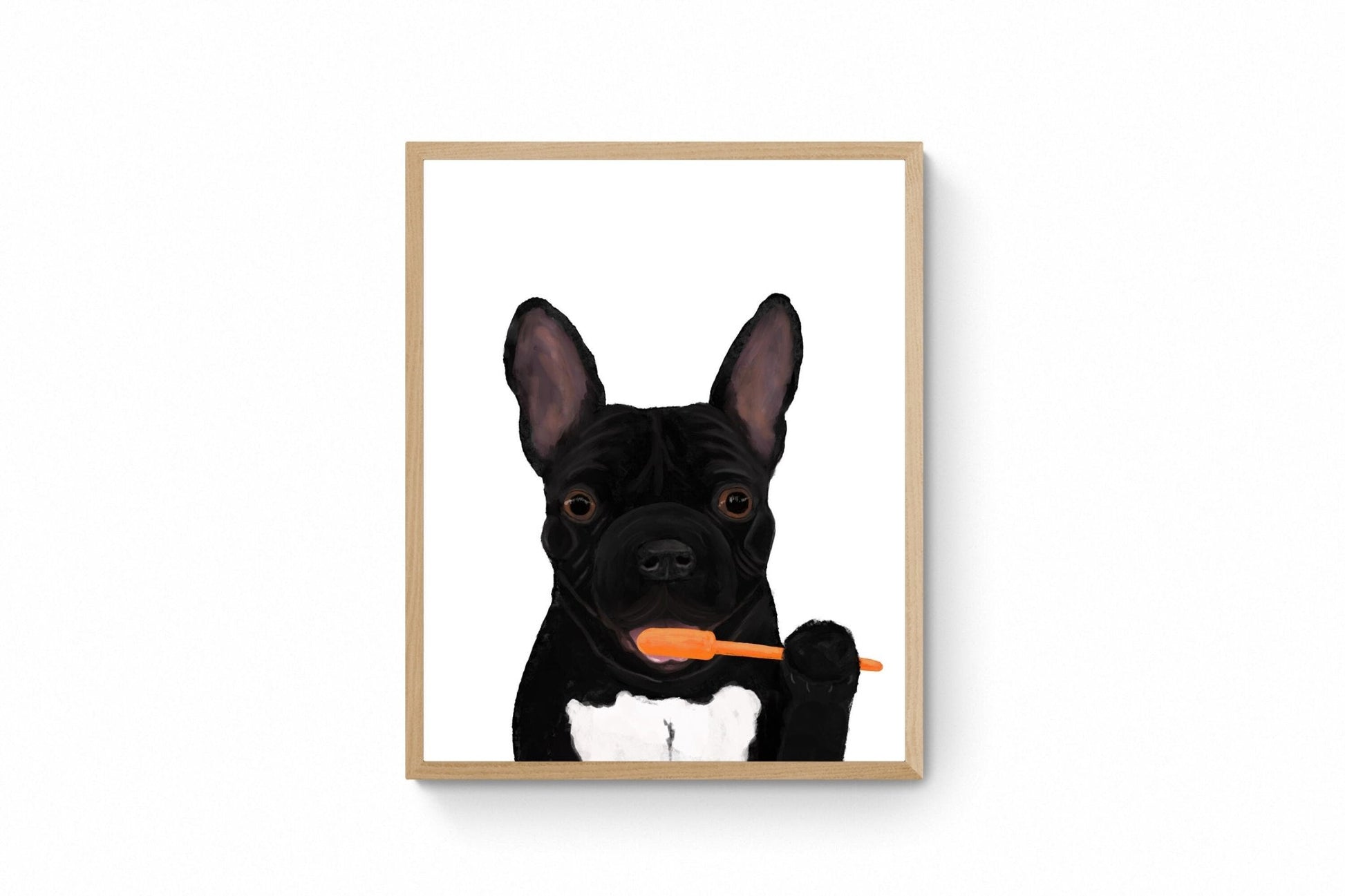 French Bulldog Brushing Teeth Print - MerikaArt
