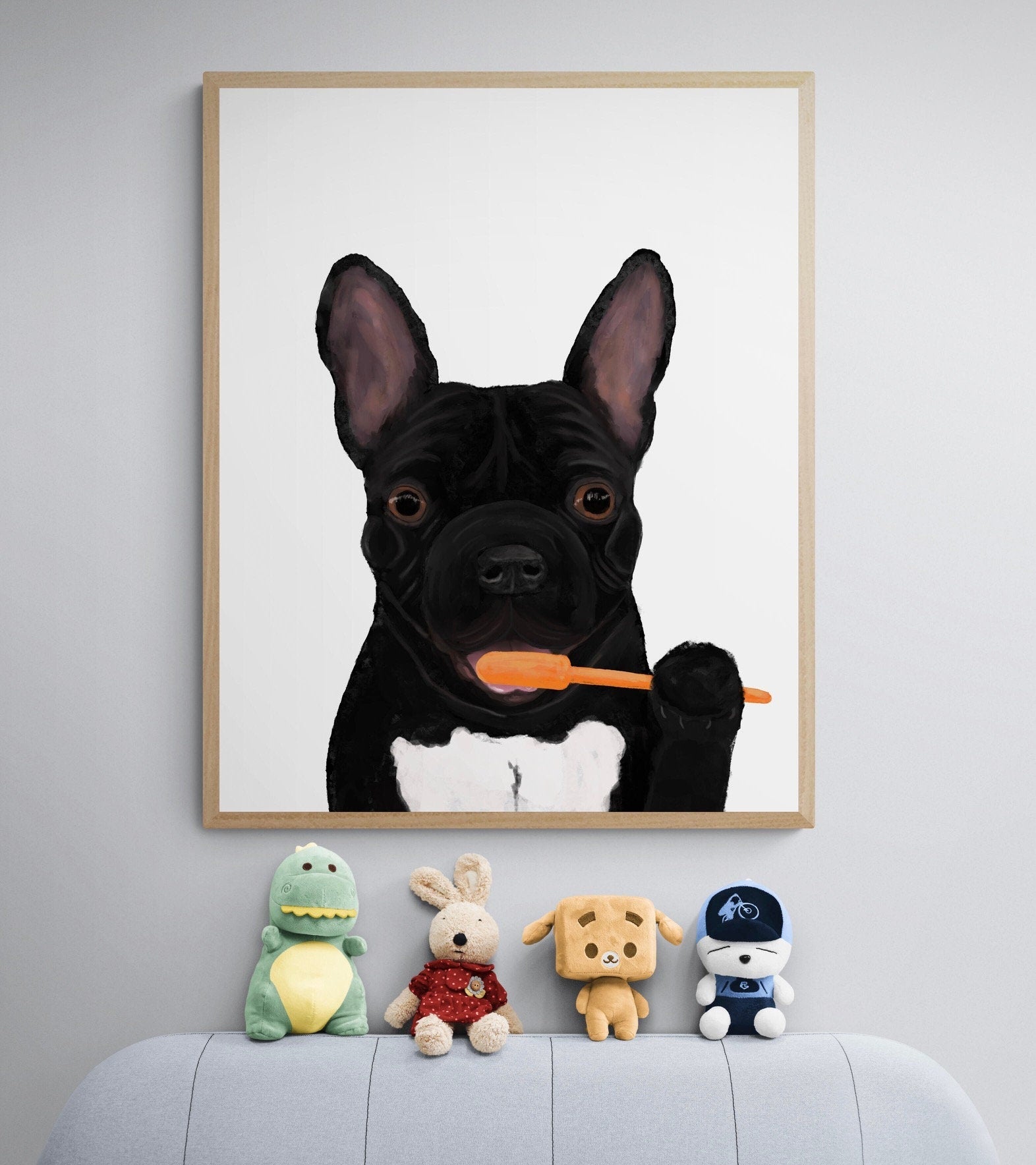 French Bulldog Brushing Teeth Print - MerikaArt