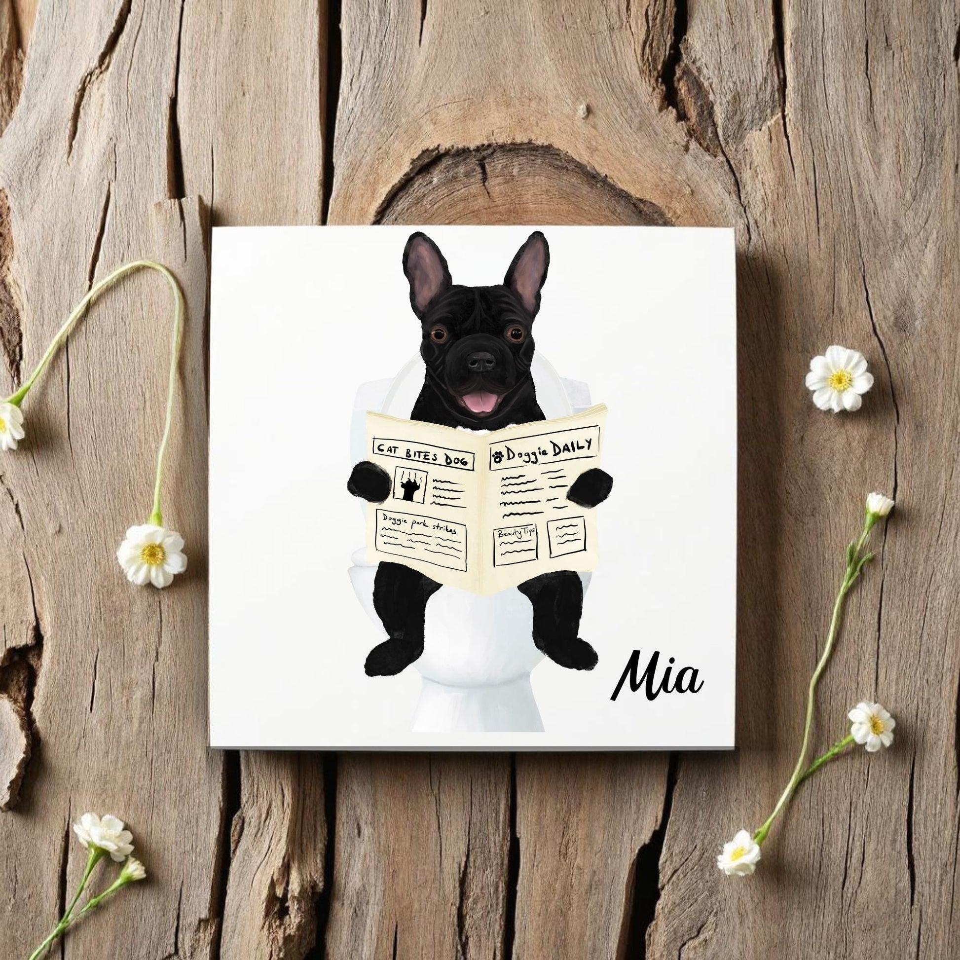 French Bulldog Reading Newspaper Bathroom Ceramic Tile - MerikaArt