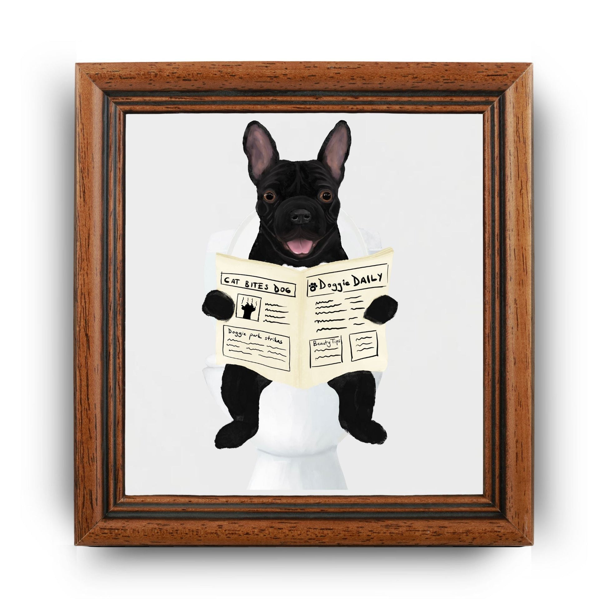French Bulldog Reading Newspaper Bathroom Ceramic Tile - MerikaArt