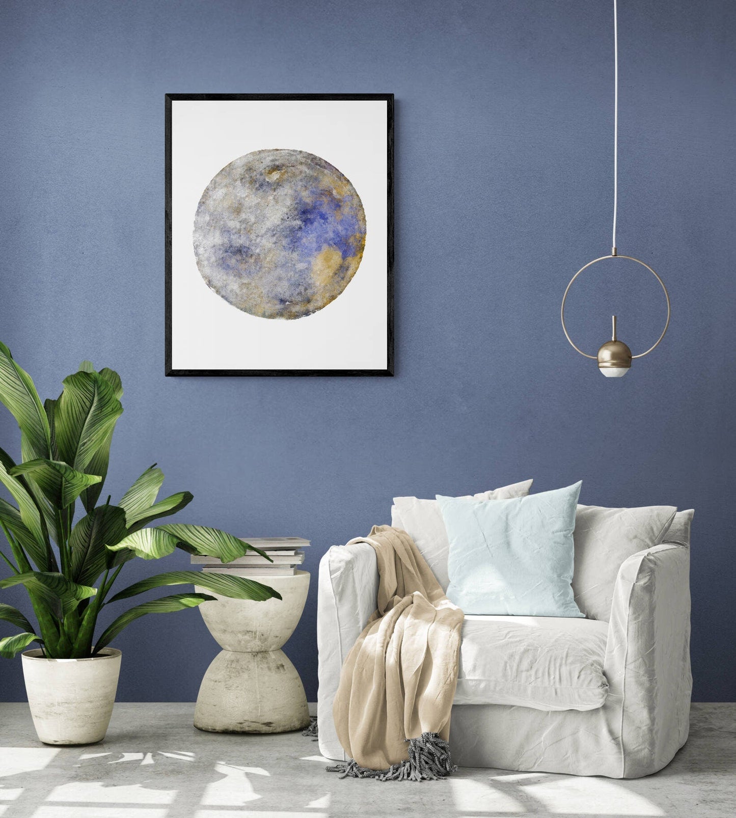 Full Moon Print, Purple Yellow Moon Poster, Galaxy Artwork, Home Wall Decor, Modern Bedroom Wall Decor, Lunar phase, Space Art - MerikaArt