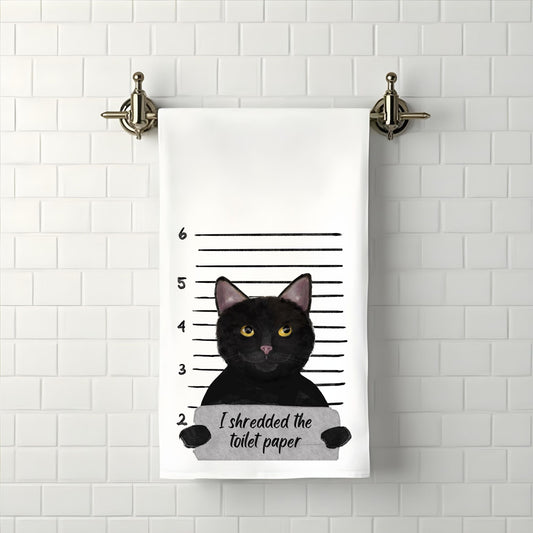 Funny Black Cat Mugshot Bathroom Towel - MerikaArt