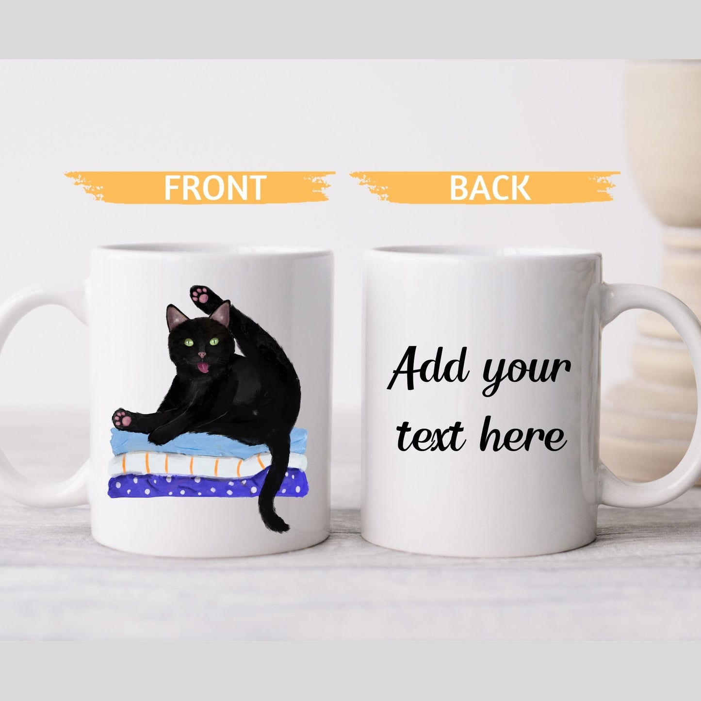 Funny Black Cat on Blankets Ceramic Coffee Mug - MerikaArt