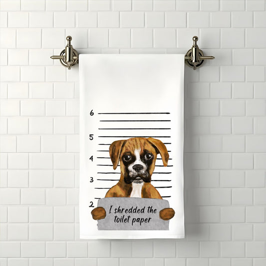 Funny Boxer Dog Mugshot Bathroom Towel - MerikaArt