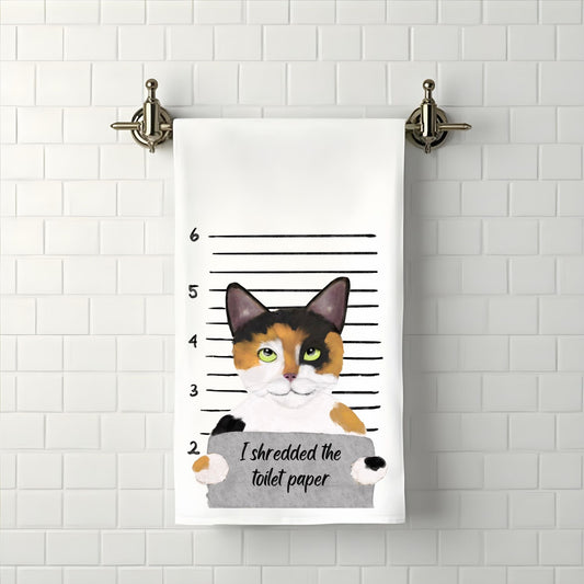Funny Calico Cat Mugshot Bathroom Towel - MerikaArt