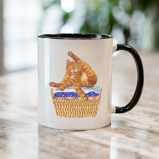 Funny Orange Tabby in Basket Ceramic Coffee Mug - MerikaArt