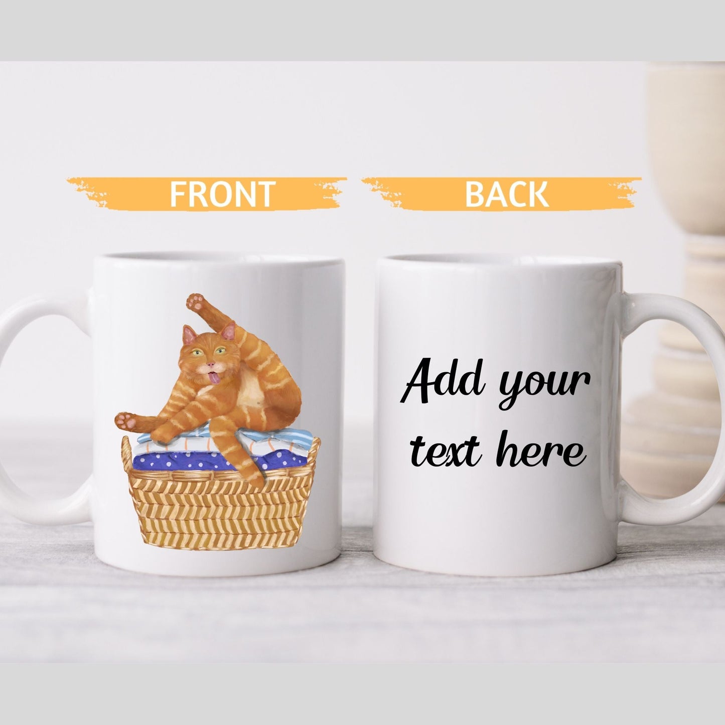 Funny Orange Tabby in Basket Ceramic Coffee Mug - MerikaArt