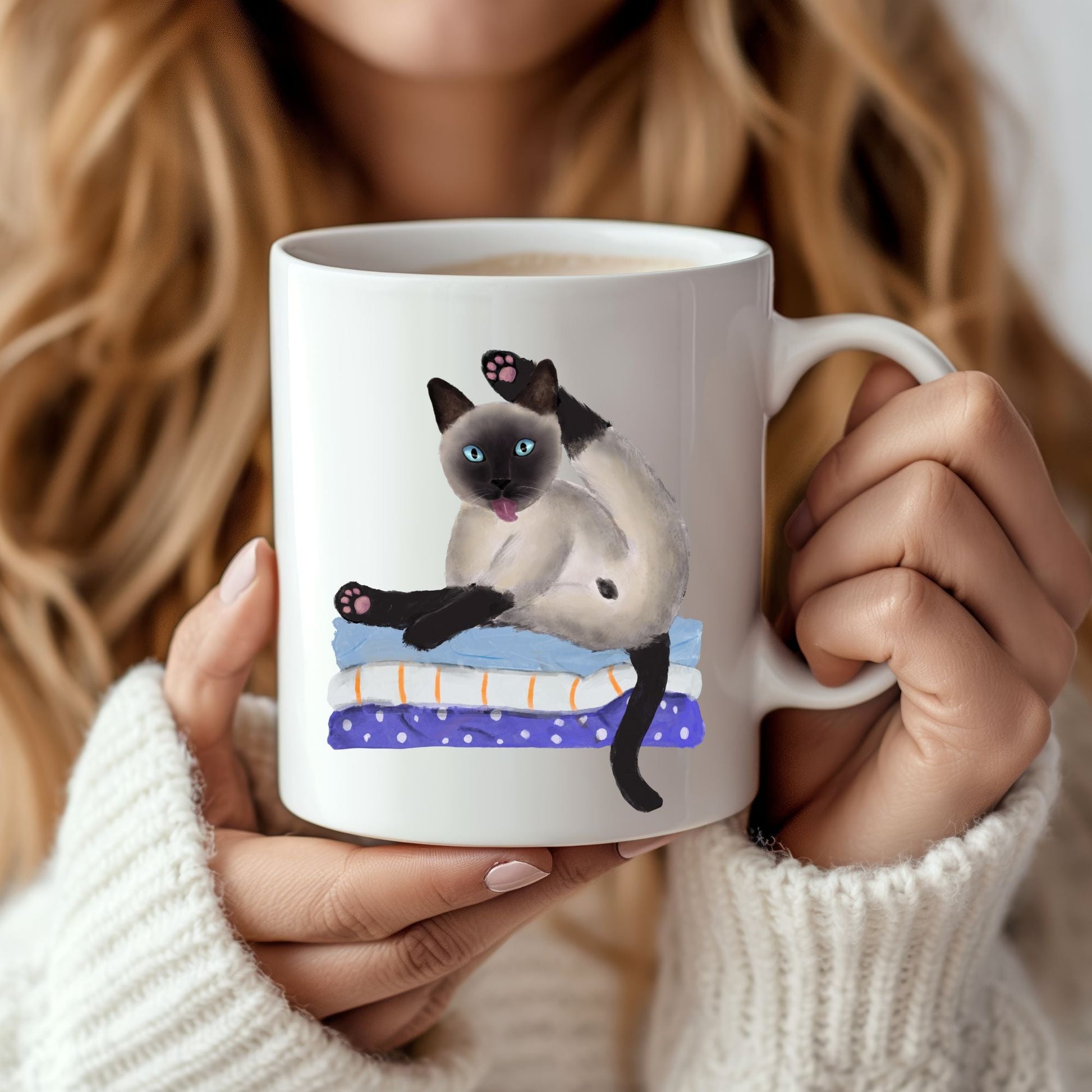 Funny Siamese Cat Ceramic Coffee Mug - MerikaArt
