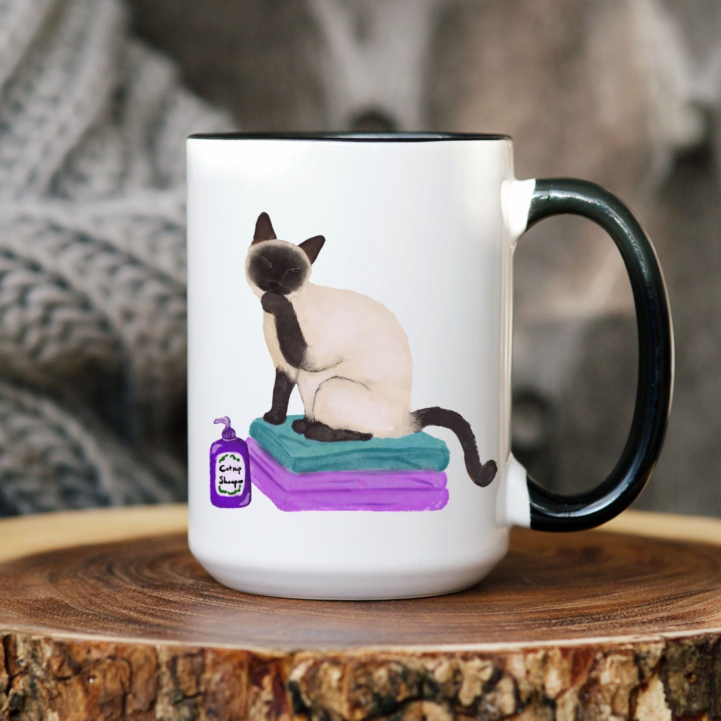 Funny Siamese Cat Mug with Shampoo Bottle - MerikaArt
