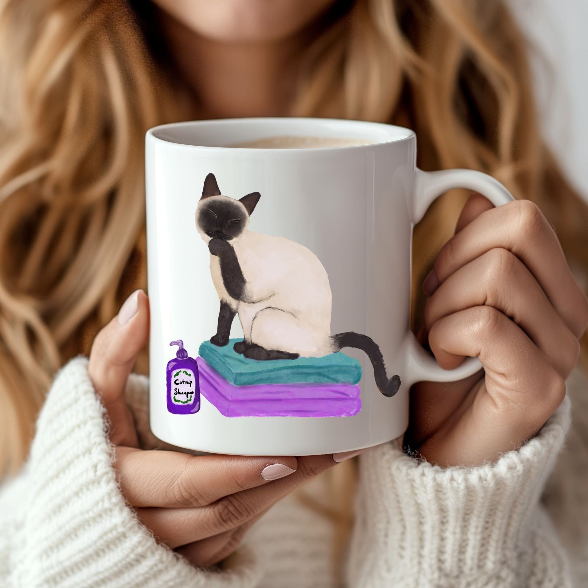 Funny Siamese Cat Mug with Shampoo Bottle - MerikaArt
