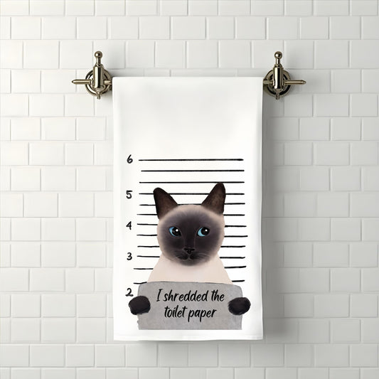 Funny Siamese Cat Mugshot Bathroom Towel - MerikaArt