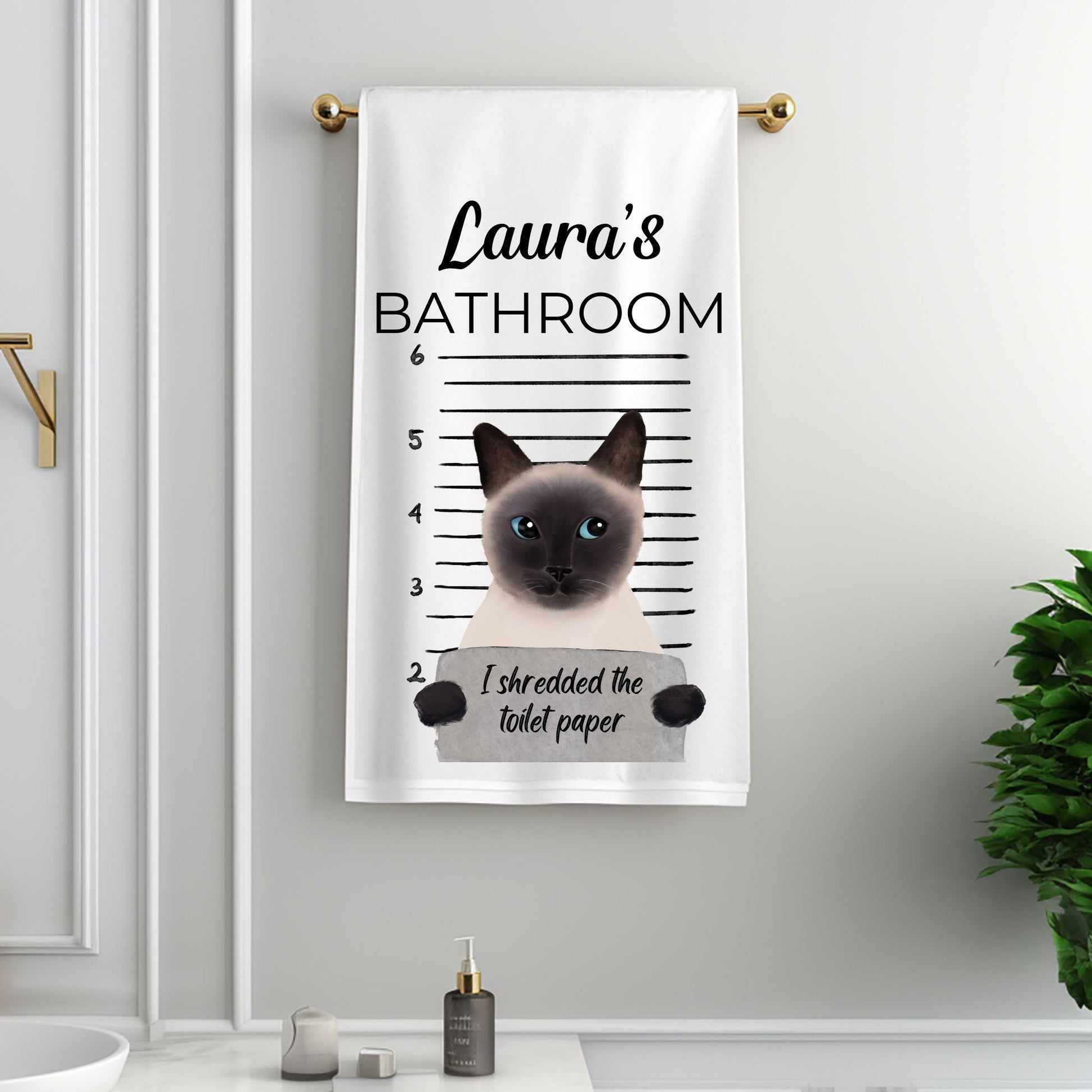 Funny Siamese Cat Mugshot Bathroom Towel - MerikaArt
