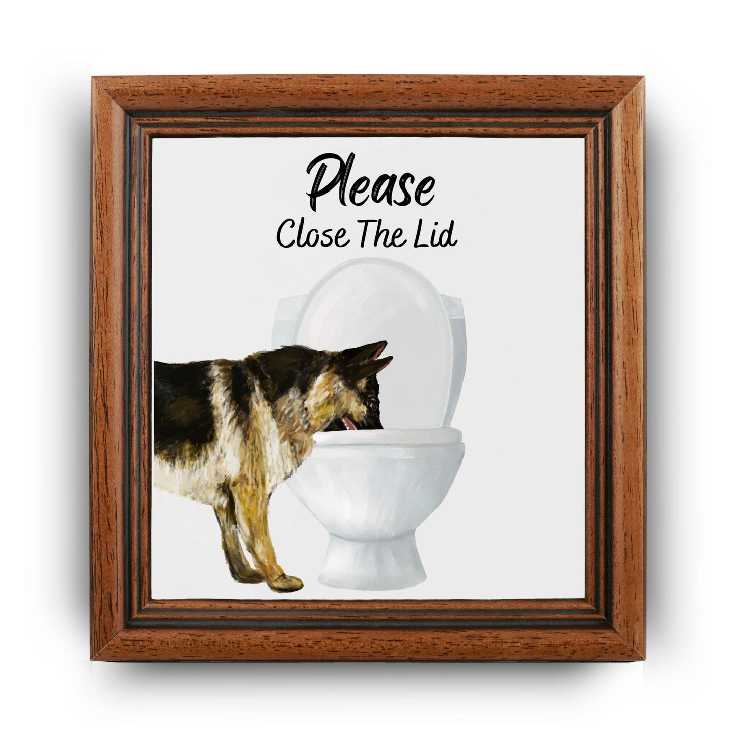 German Shepherd Please Close The Lid Ceramic Tile - MerikaArt